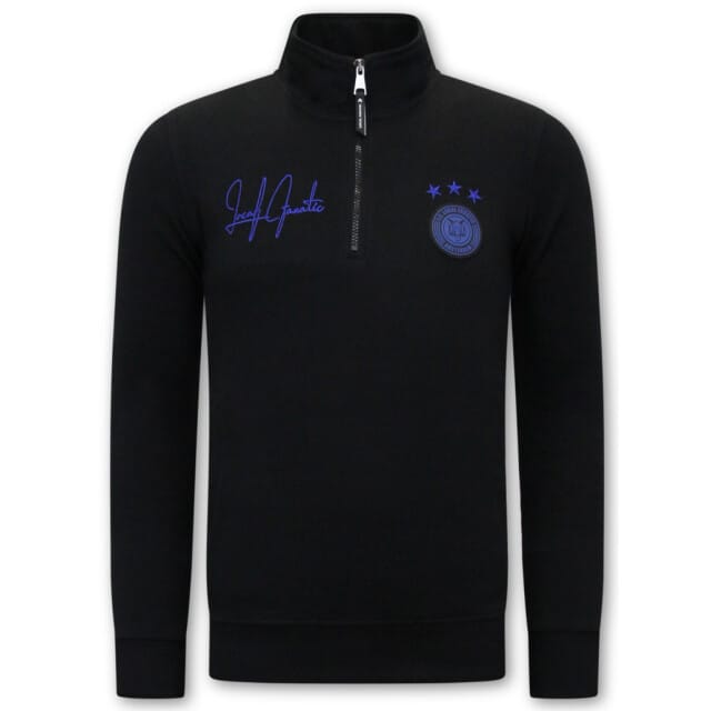 Heren Joggingspak - Half Zipper, Double Ribbon - Zwart / Blauw
