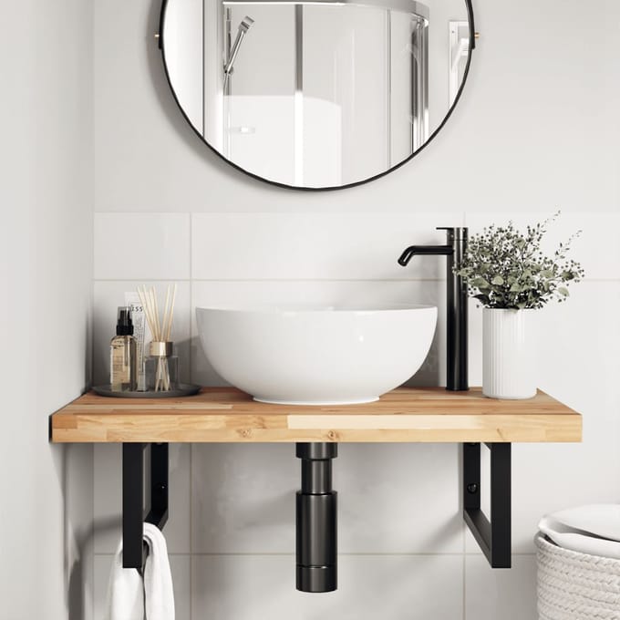 vidaXL - Badkamer - wandschap - staal - en - massief - acaciahout