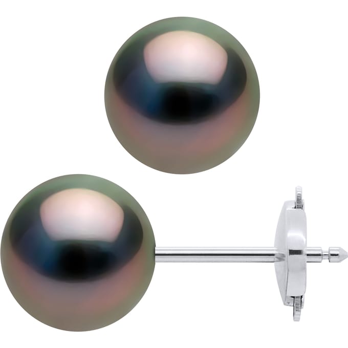 Oorbellen Studs Tahitian Parels Ronde 9-10 mm System Security White Gold