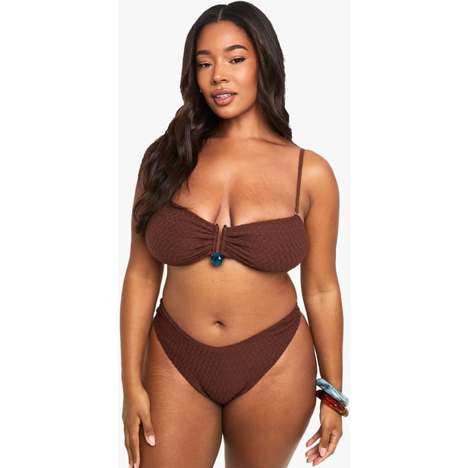 boohoo Dames Plus Crinkle Top met edelsteenaccenten en bandeautop | Chocoladebruin | Maat: 52