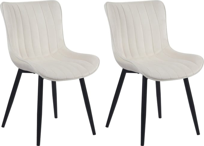 CLP Largo Set van 2 eetkamerstoelen - Zonder armleuning - Metaal frame - creme Fluweel