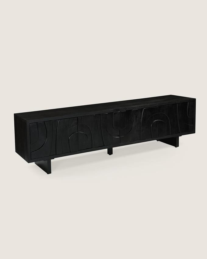 TV Meubel 200 cm Mangohout – 4 Deuren – Zwart – Modern Design