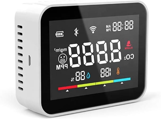 CO2 Detector - Luchtkwaliteit Sensor - Binnenklimaat Monitoren - Real-time metingen - 10 x 9 x 3 cm - Wit