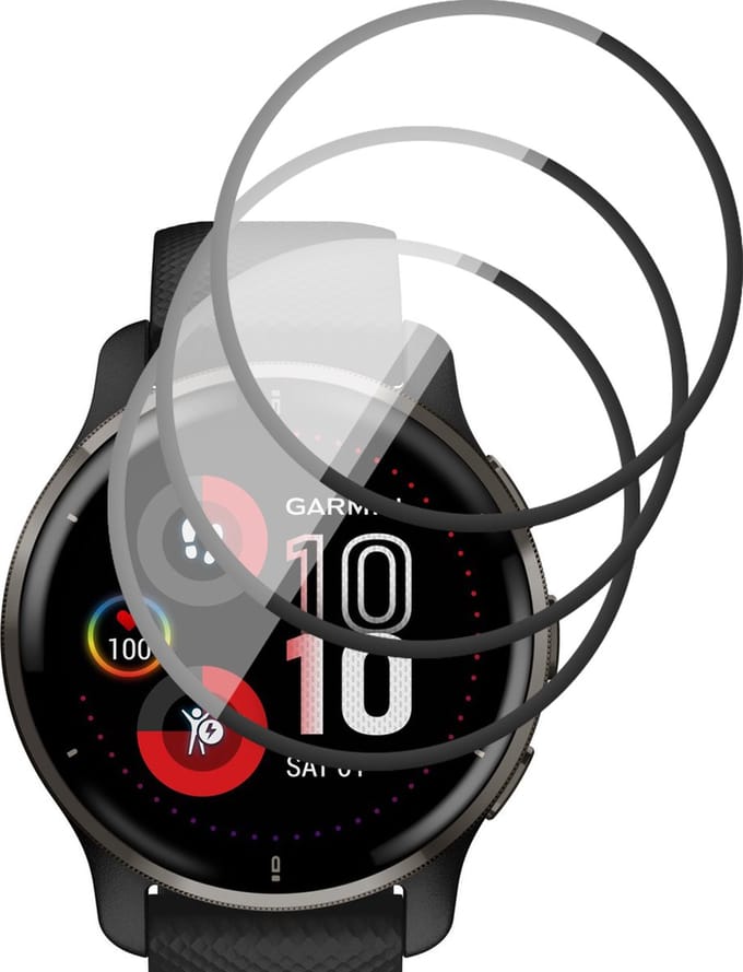 Screenprotector geschikt voor Garmin Venu 2 Plus - PET Glasfolie Full Screen Protector - 3 Stuks