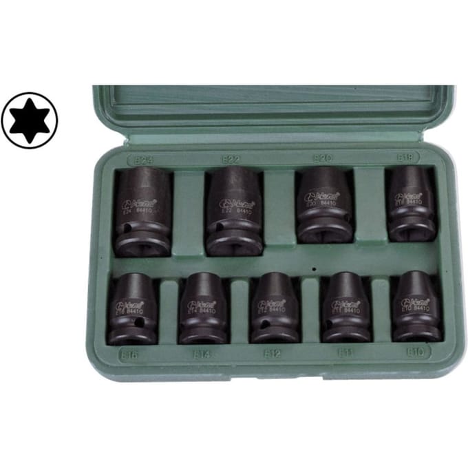 TORX slagmoerdoppenset HANS 1/2 9 stuks T10-T24