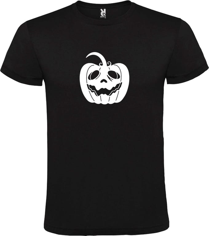 Zwart T-Shirt met “ Halloween Pompoen “ afbeelding Wit Size M