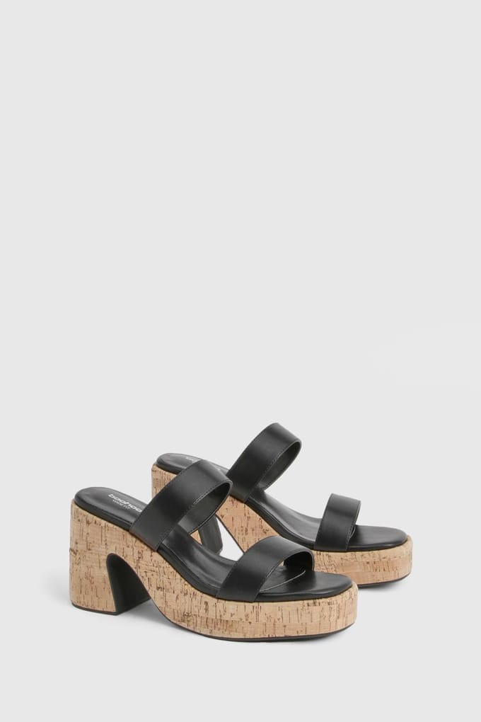 boohoo Dames Brede Pasvorm Kurk Dubbele Band Plateau | Black | Maat: 3