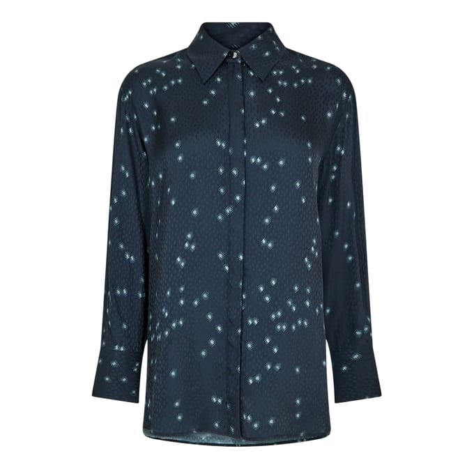 Boss Damesblouse met spikkelpatroon, normale pasvorm (Marine)