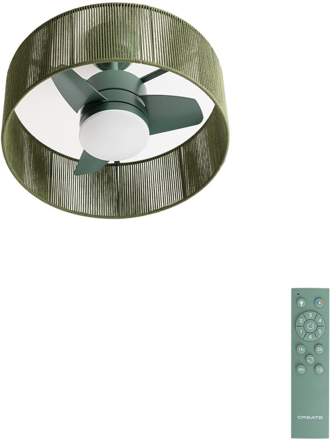 CREATE - Stille plafondventilator 25W met licht - Sage - Ø55cm - WIND LAMP WOVEN