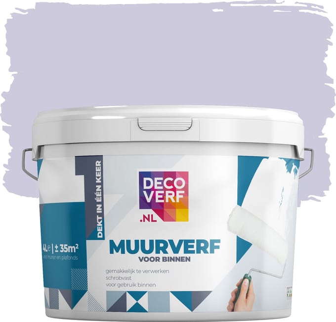 Decoverf muurverf mat zachtlila, 4L