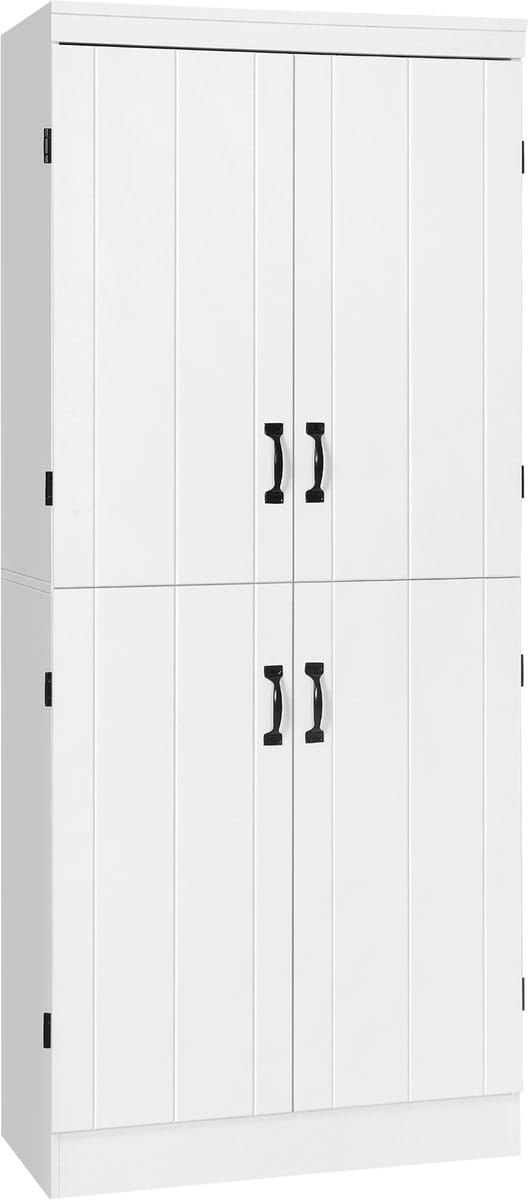 HOMCOM keukenbuffet eetkamerkast met 4 deuren 6 opbergplanken moderne stijl 76x40x177 cm Wit