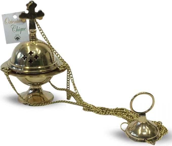 Hangende Wierookbrander Messing met Kruis (10 cm)
