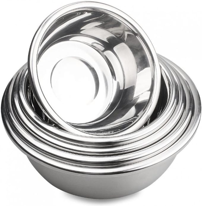 Set van 3x stuks salade schaal/mengkom RVS - Serveerschalen/schalen RVS 20 cm