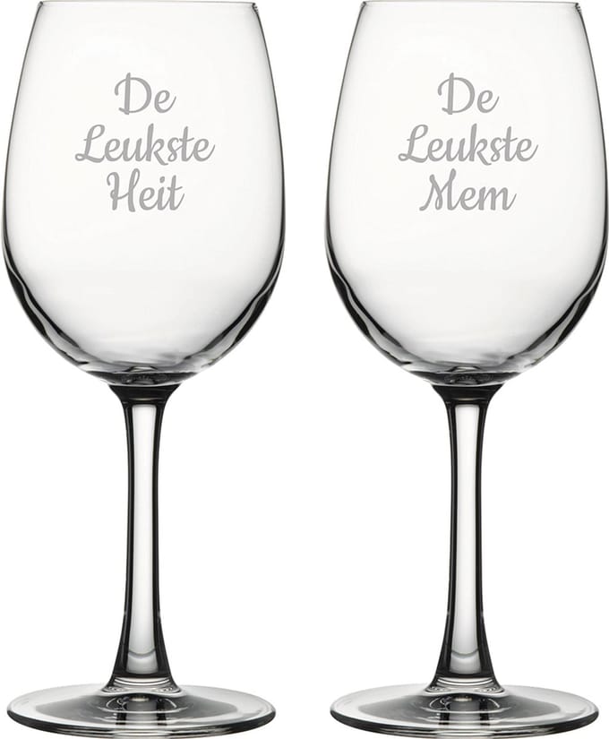Gegraveerde witte wijnglas 36cl De Leukste Mem-De Leukste Heit