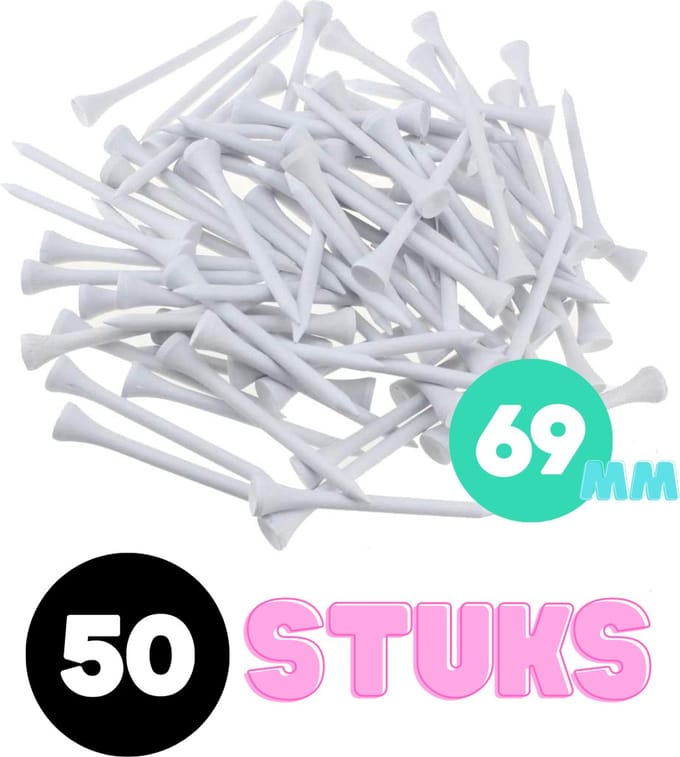 Golf tees hout - 50 stuks - 69mm - Wit - Golf accesoires - Golfset - Golftees - Golftee - Golfaccesoires
