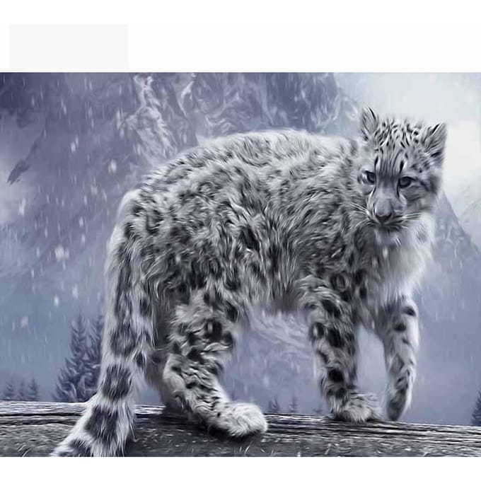 Peinture diamant diamant, mosaïque abstraite, léopard des neiges 20X30CM gray