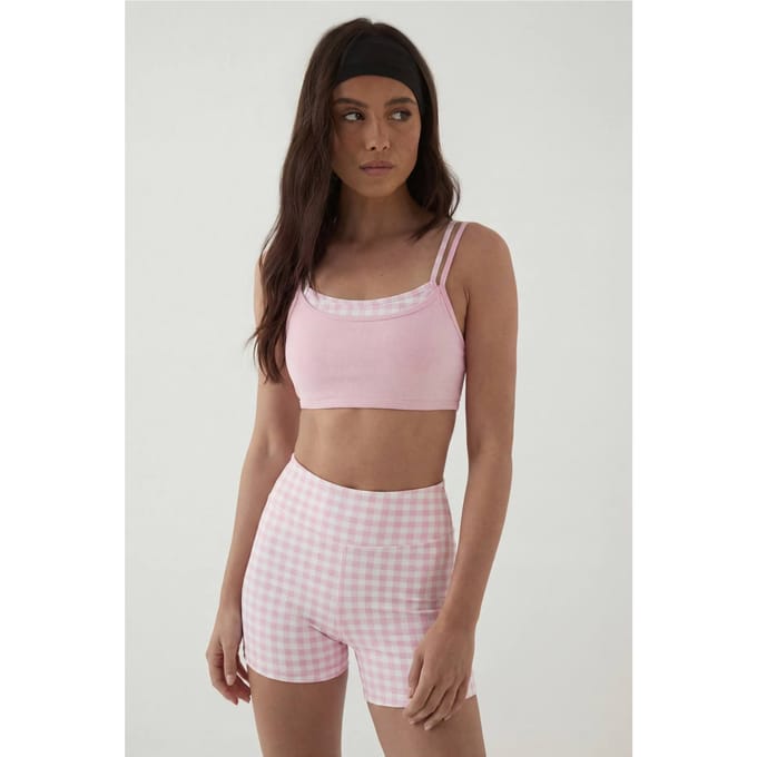Dames Dsgn Studio Sculpt Gingham Mini Short | Baby Roze | Maat: Medium