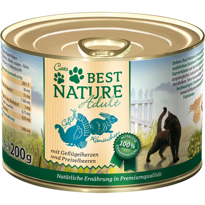 6x 200g Best Nature Cat Adult Gevogelte & Konijn natvoer voor katten