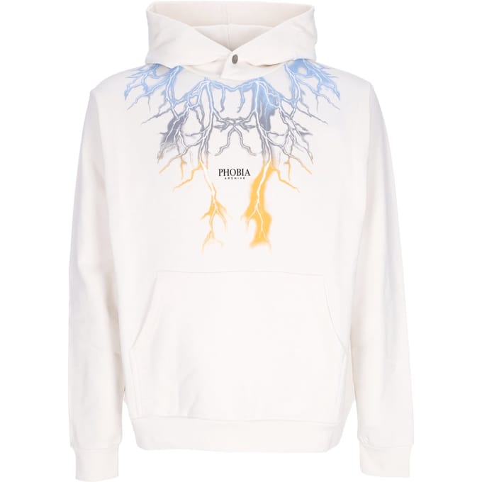 Lichtgewicht herensweatshirt met capuchon, tweekleurige bliksemprint en capuchon, wit