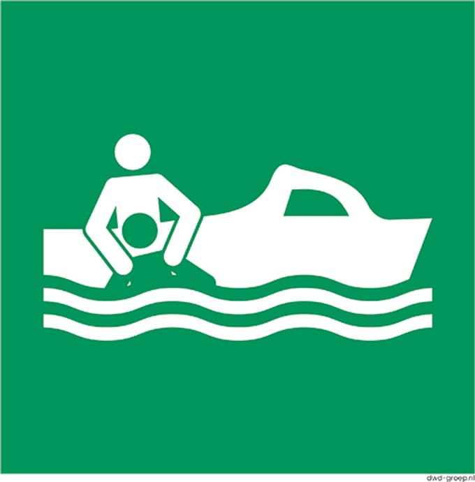Reddingsboot bord 200x200 mm - kunststof - ISO 7010 E037