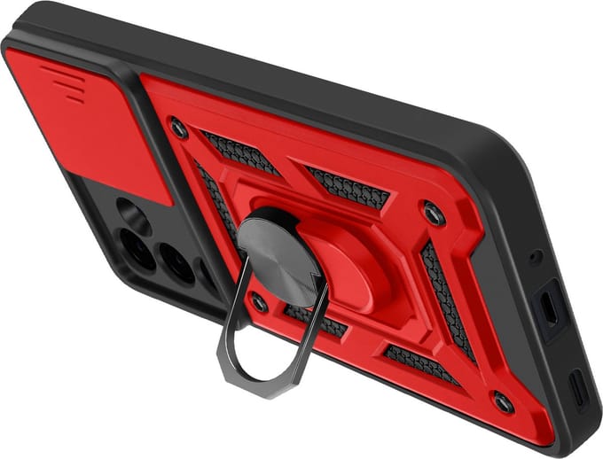 Mayaxess, Hoesje Geschikt voor Samsung Galaxy A16 Ring Support Glijdende Camera Cover, Rood