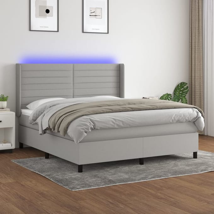 vidaXL - Boxspring - met - matras - en - LED - stof - lichtgrijs - 160x200 - cm