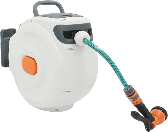 Slanghaspel - Automatische oproller - Tuin bewateren - 6 irrigatiemodi - 20 meter slang - Wit