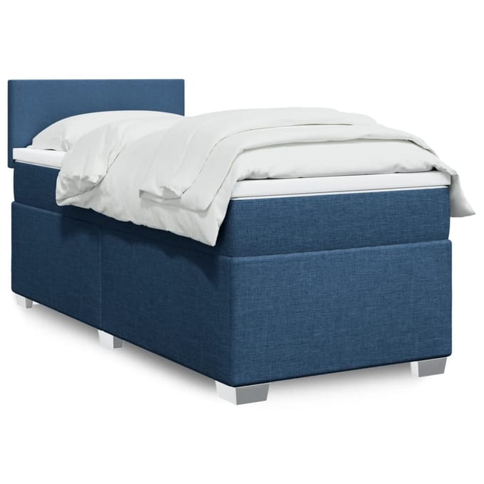 vidaXL - Boxspring - met - matras - stof - blauw - 80x200 - cm