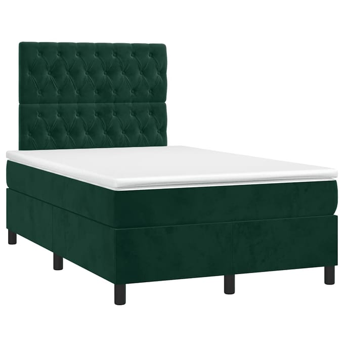 vidaXL - Boxspring - met - matras - en - LED - fluweel - donkergroen - 120x200 - cm