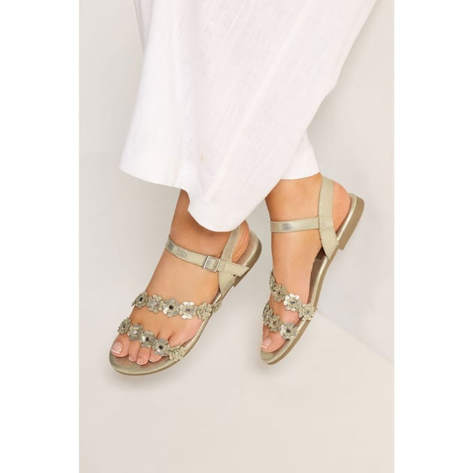 Yours Goudkleurige Sandalen Met Bloemetjesprint In Brede Epasvormsize 42E