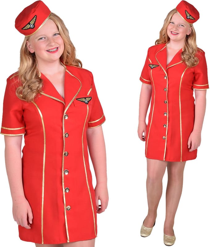 Magic Design Verkleedjurk Stewardess Meisjes Polyester Rood Mt 128