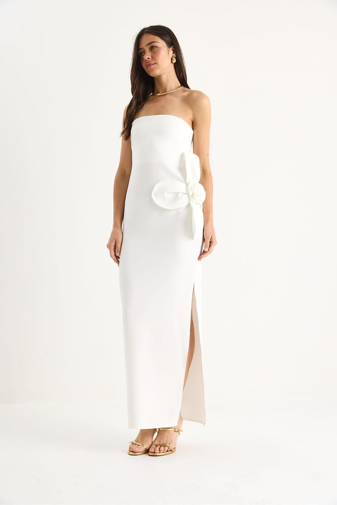 Strapless Bloemen Maxi Jurk met Strikdetail