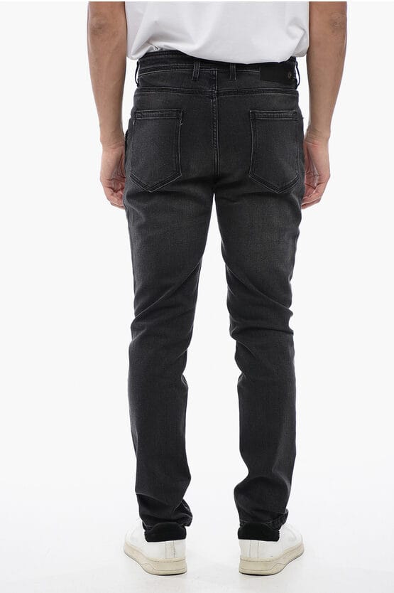 Skinny Fit NICK Stone Washed Denim 14cm in Zwart