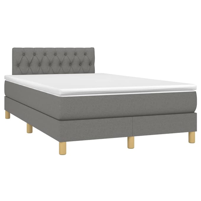 vidaXL - Boxspring - met - matras - en - LED - stof - donkergrijs - 120x200 - cm