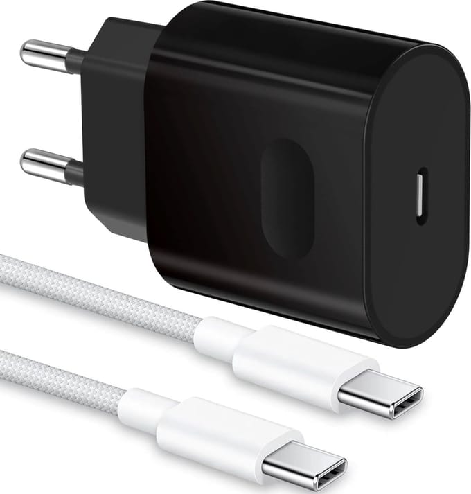 Usb C Power Adapter 30w 1 Meter Nylon Wit - PPS Fast Charger - Snellader - Usb C Oplader - Usb-C naar usb-C - Wit