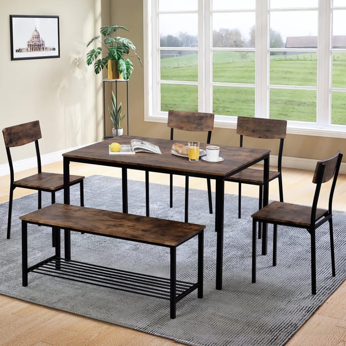 REDOM - Eetkamerset - Industrieel Ontwerp - Compact - MDF En Staal - Bruin