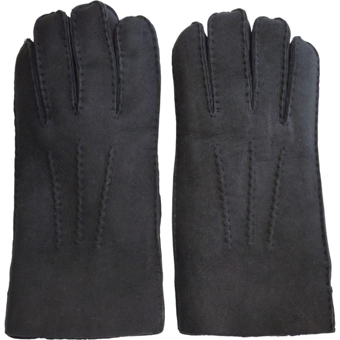 Heren zwarte luxe schapenvacht suède leren handschoenen