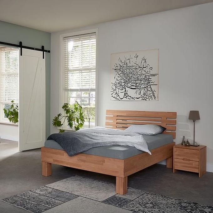 Bed Box Wonen Massief beuken houten bed Varna Basic 180x210 cm Natuur gelakt