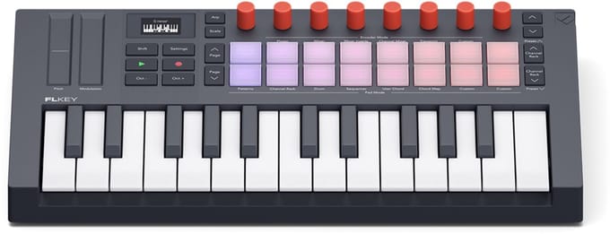 Novation FLkey Mini 25 MK2 - Compacte MIDI Keyboard Controller voor FL Studio - 25 Mini-Toetsen - 16 Pads - 8 Knobs - OLED Display