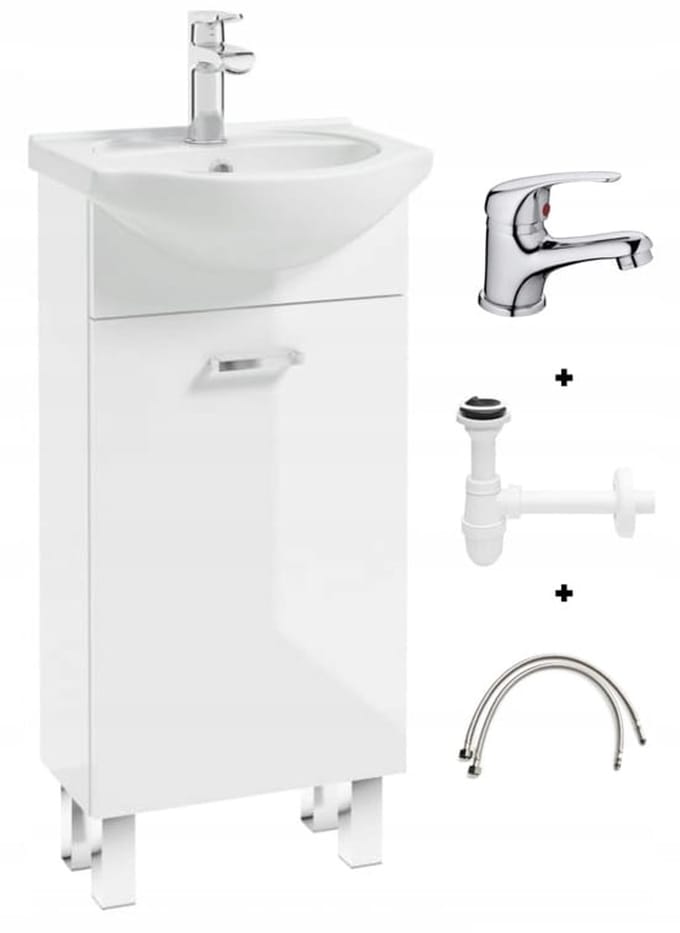 Deftrans Mea - Badkamerkast - 40x84 cm - Wit - Glanzend - Met Wastafel