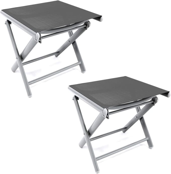 Set van 2 inklapbare tuinvoetenbankjes van weerbestendig aluminium