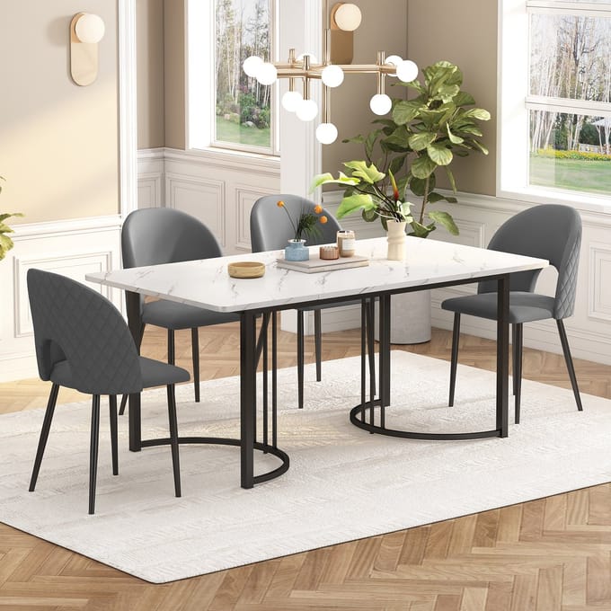 REDOM - Eethoek 5-Delig - Verstelbare Stoelpoten - Modern - Voor Eetkamer - Fluweel En MDF - Grijs - 140 x 80 cm