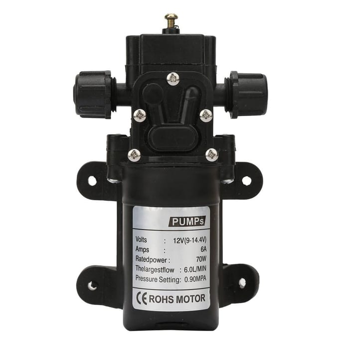DC 12V 70W 6L Min Zelfaanzuigende Hogedruk Membraanpomp Twee Zijdelingse Draad Waterpomp zwart