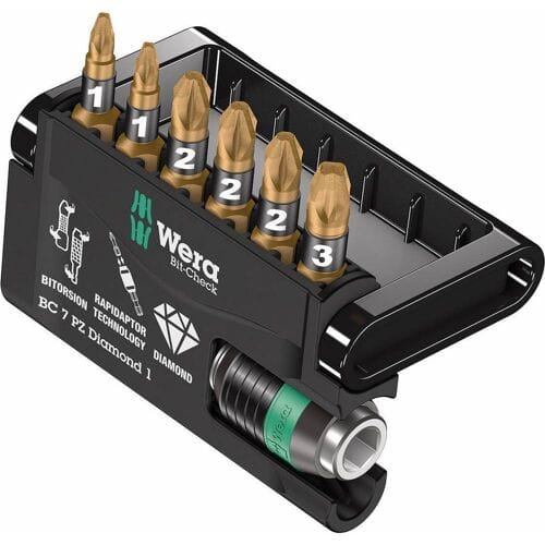Wera Bit-Check 7 PZ Diamond 1 05057412001 Bitset 7-delig Kruiskop Pozidriv Bitset