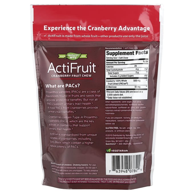 Nature's Way, Actifruit™, Cranberry Fruit Chews, 500 mg, 20 zachte kauwtabletten