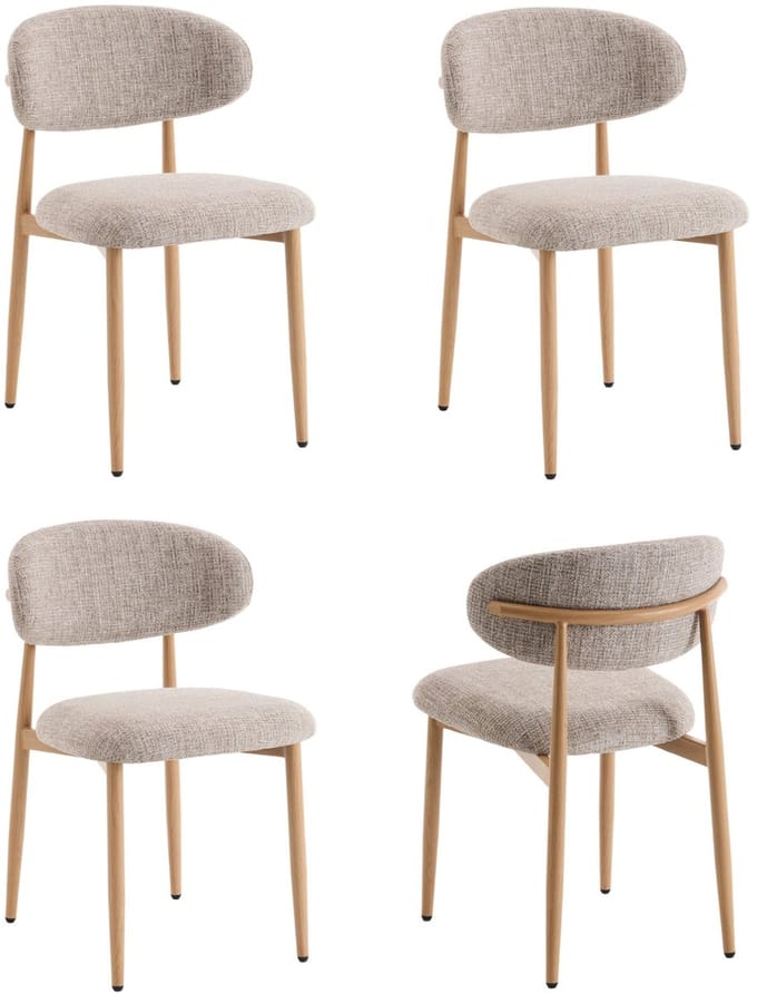 Eetkamerstoelen Celia Taupe Naturel Santi Set van 4