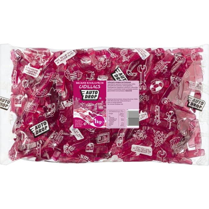 Autodrop - Snoep - Beroemde Bosvruchtrode Cadillacs - Wichtgoed - 1 zak - 1000 gram