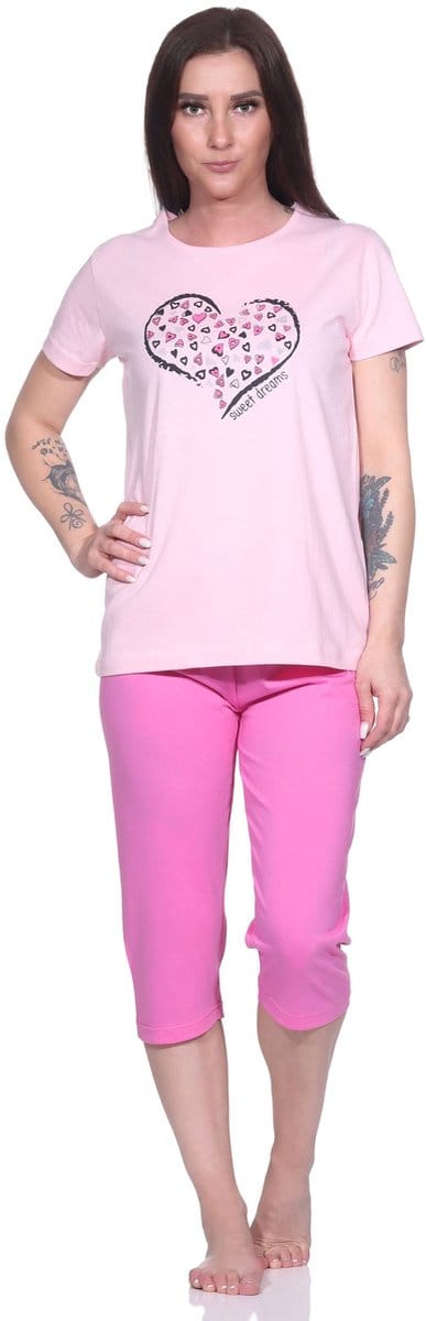 Dames capri pyjama, 3/4 capri pyjama met hartjespatroon