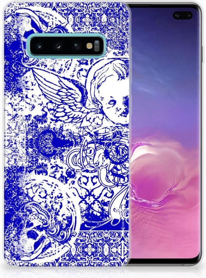 Silicone Back Case Samsung Galaxy S10 Plus Angel Skull Blauw