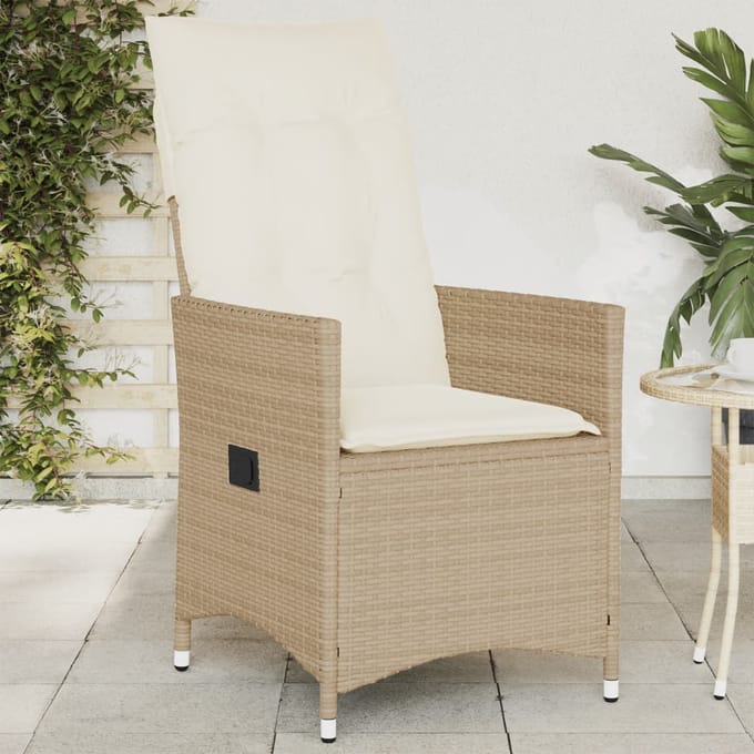vidaXL - Tuinstoel - verstelbaar - met - kussens - poly - rattan - beige